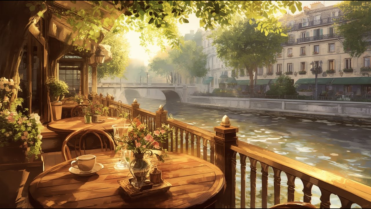 Golden Riverside Café in Paris | 3 Hours Romantic French Piano & Guitar Ambience