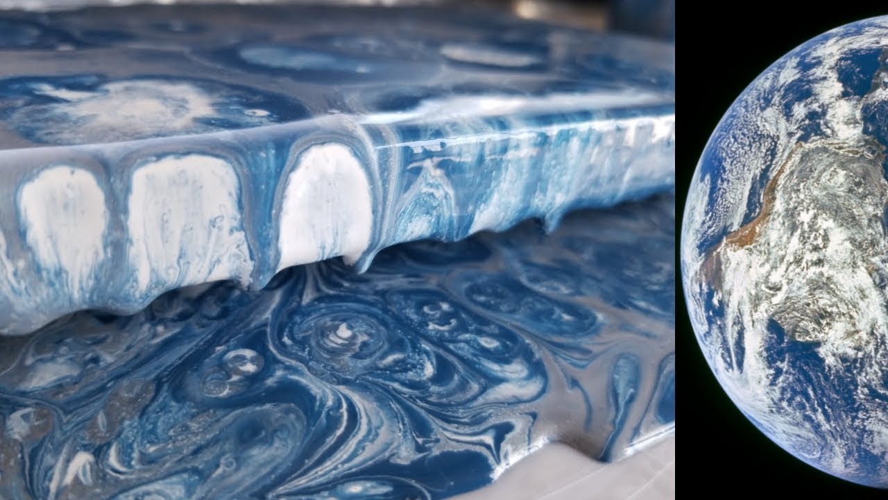 (#6) Earth's Swirls colors!-Acrylic Pouring-Flip Cup|فن سكب الأكريليك- منظر لكوكب الأرض من الفضاء