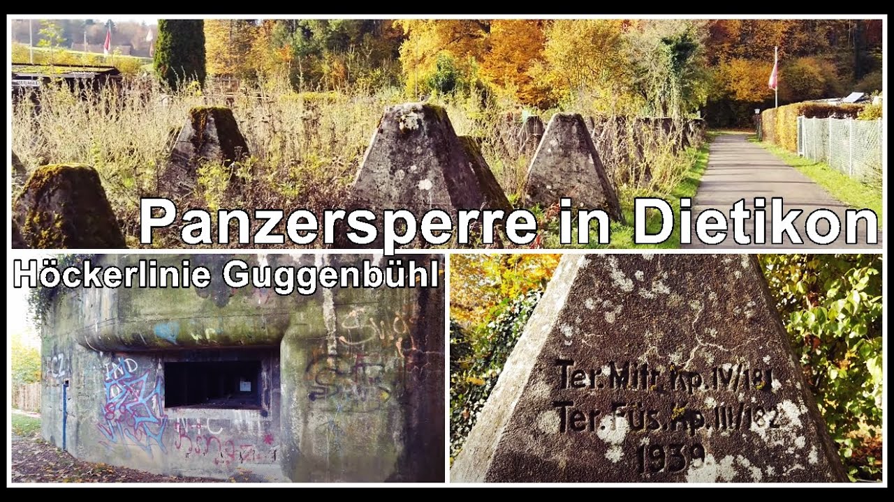 Schweizer Milit&auml;rbunker / H&ouml;ckerlinie Guggenb&uuml;hl / Panzersperre in Dietikon, Kanton Z&uuml;rich, Schweiz