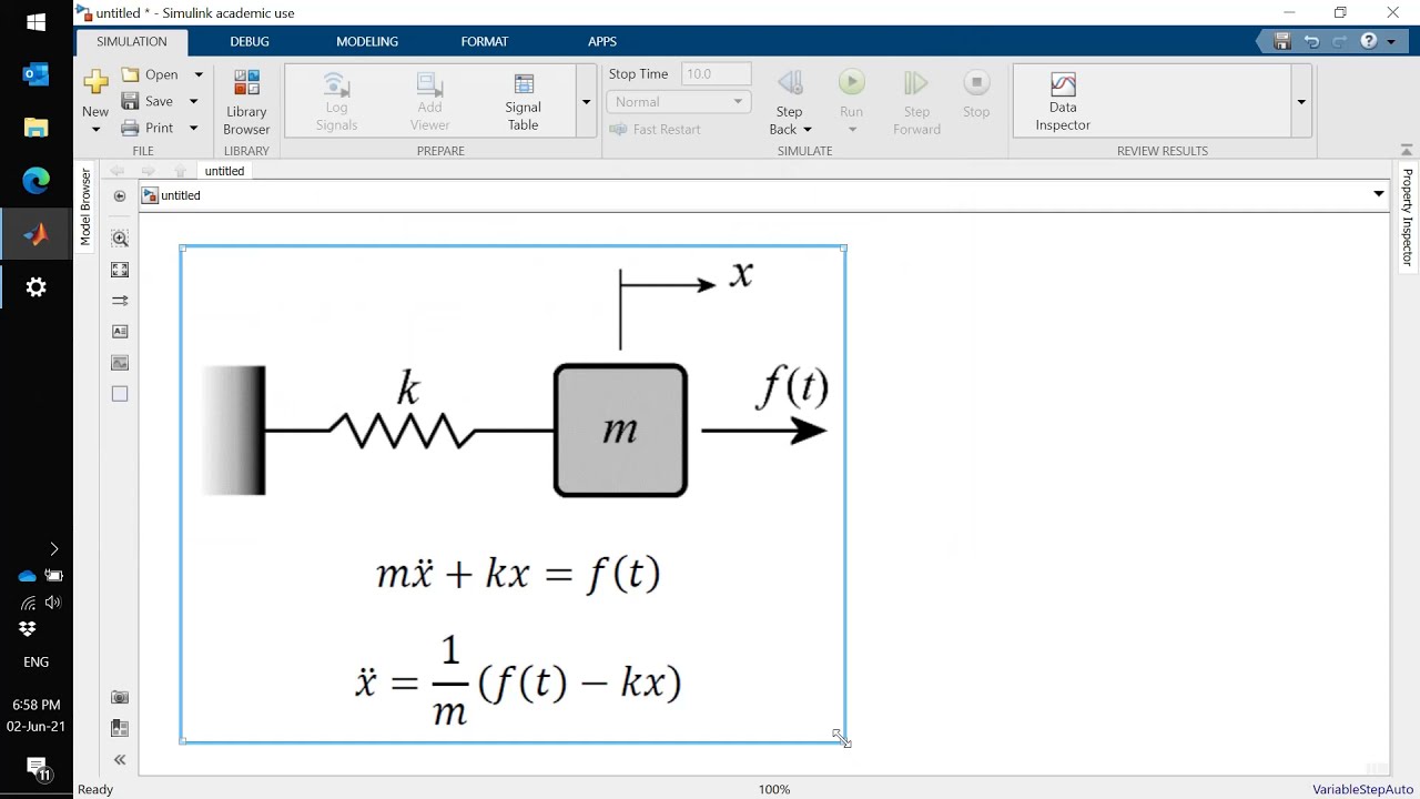 Matlab Simulink model of a Mass-Spring system