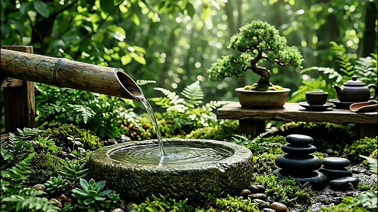 🍃 Zen Garden Bamboo Fountain | Peaceful Forest Water Sounds for Relaxation & Meditation 💧