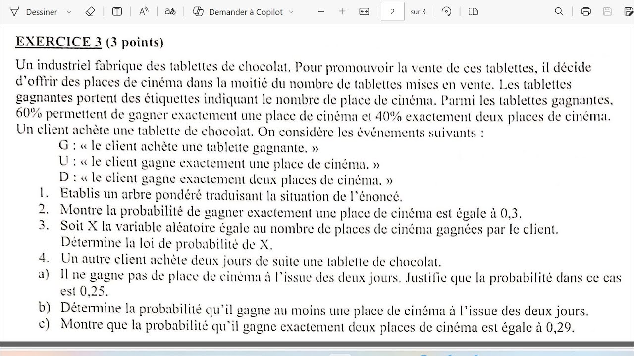 MATHÉMATIQUES PROBABILITÉ TYPE BAC 2026 