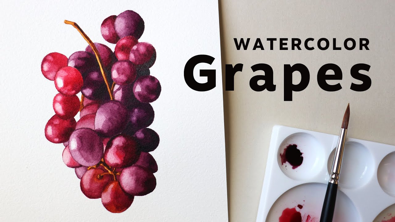 How to paint Grapes in watercolor with only 3 colors -Beginner's Tutorial