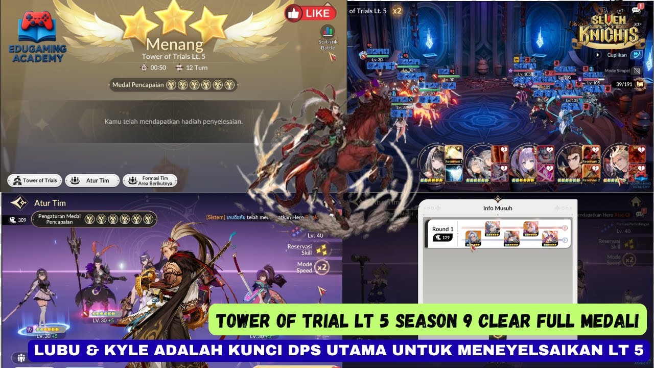 Tower of Trial Lt 5 Season 9 Clear Full Medal! Lubu & Kyle Jadi Kunci Tumbangkan Musuh Serangan AOE