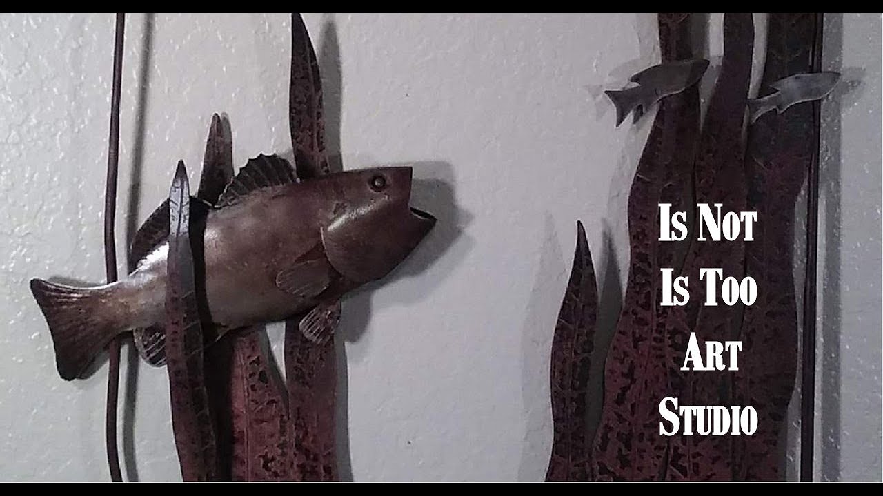 Fishing Art Underwater Nature Scene Metal Wall Sculpture with Rusty Patina