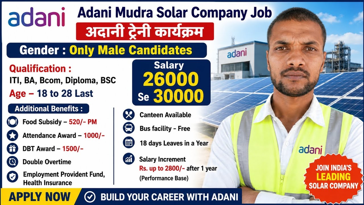 New job Vacancy 2026 Adani Mudra Solar Pvt Ltd Company Gujarat job#Newjobs #itijobs #freejob