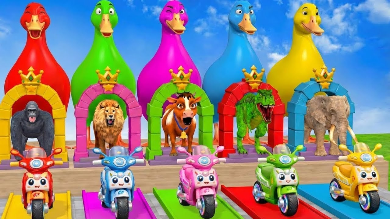 Long Slide Game Cow, Lion, Elephant and Gorilla Hippopotamus Tiger 3d Animal Game Funny 3d Animals