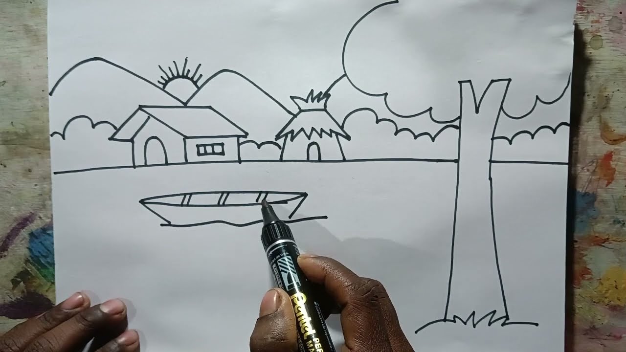 How to Draw Beautiful Village Scenery Step by Step for Beginners