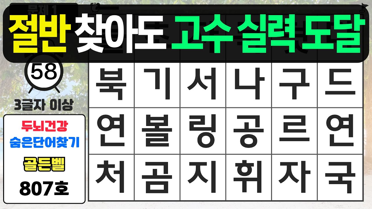 절반 찾아도 고수 실력 도달입니다 - #807 숨은단어찾기,치매예방퀴즈,치매예방,치매테스트,단어퀴즈,치매예방활동