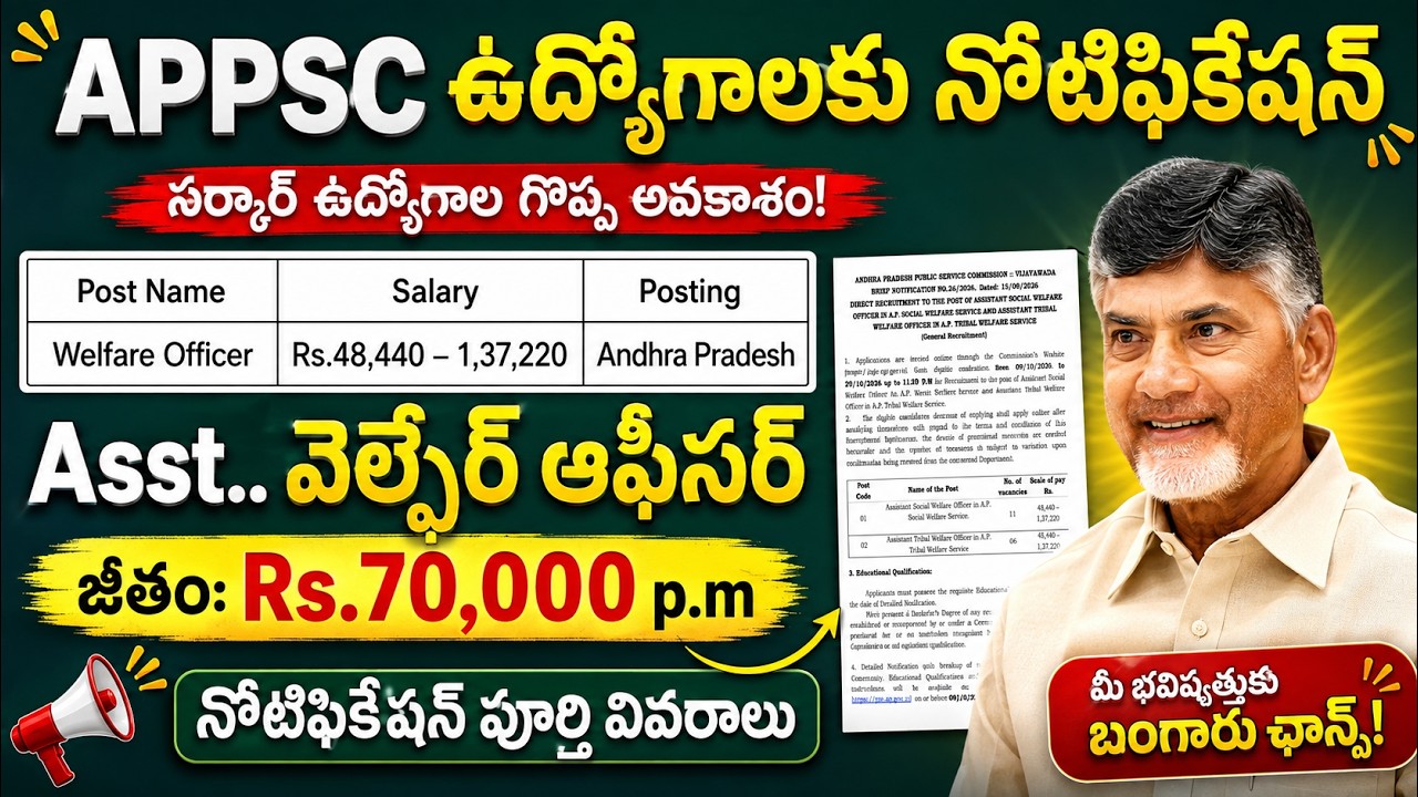 APPSC Assistant Welfare Officer 2026: నోటిఫికేషన్ వచ్చేసింది! || APPSC Latest Job Notifications