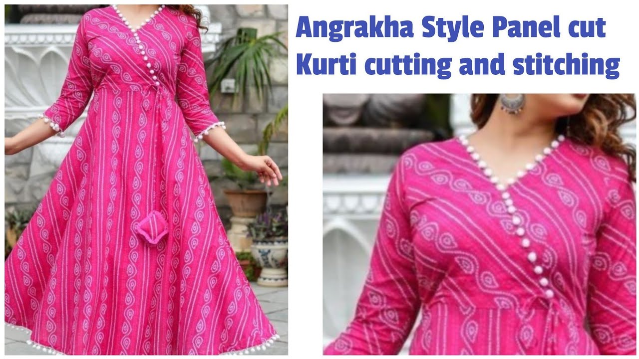 Panel cut Kurti with angrakha pattern neck cutting and stitching 