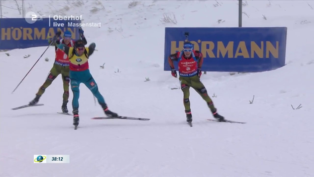 Oberhof-2017. Men's mass start. Super finish. Schempp-Lesser-Fourcade