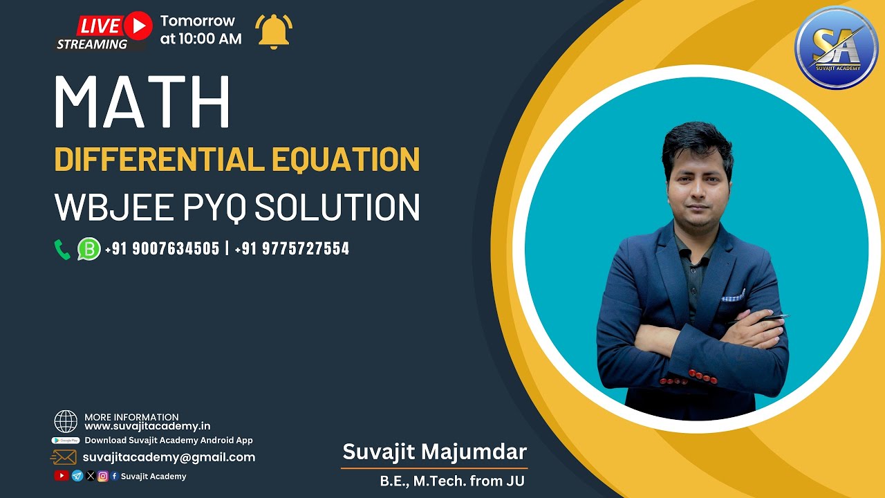 Math Differential Equation WBJEE Previous Year Question Solution | Suvajit Academy #wbjee