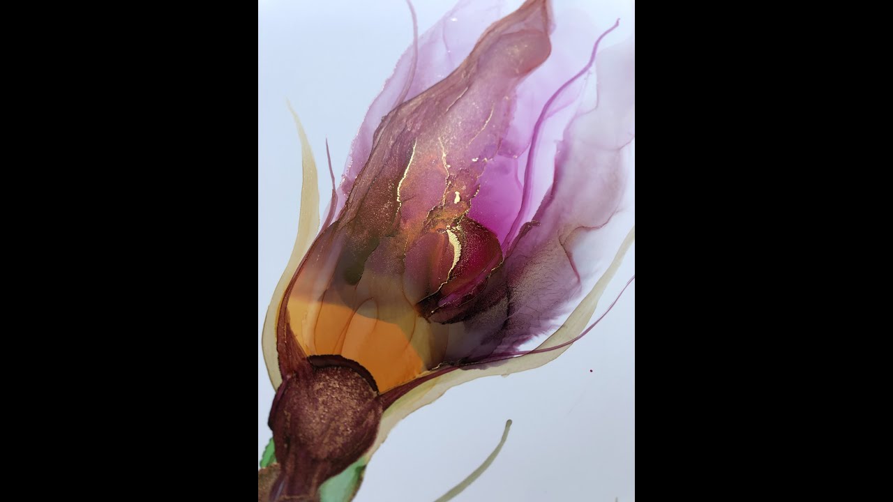 Painting an alcohol ink flower. Time lapse tutorial by Aesthetic Alchemy Art.