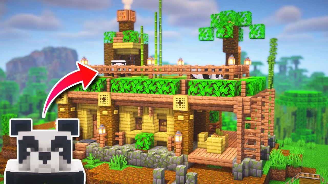 Easy Minecraft Bamboo House tutorial with PANDAS!🐼| Minecraft 1.20