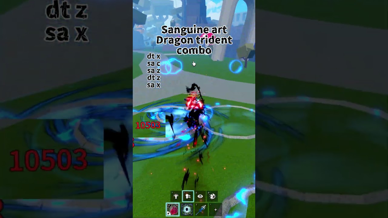 DRAGON TRIDENT + SANGUINE ART one shot combo blox fruits!