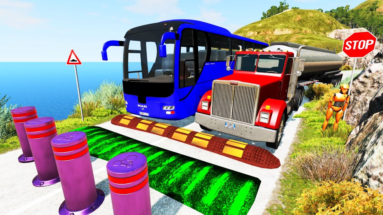 Cars vs Massive ⚠️ Speed Bumps and Bollards #2 ⚠️ – BeamNG.Drive