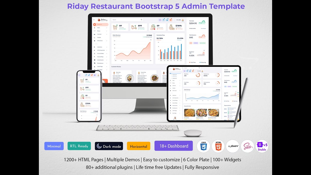 Responsive Web Application Kit Restaurant Admin Dashboard &ndash; Riday