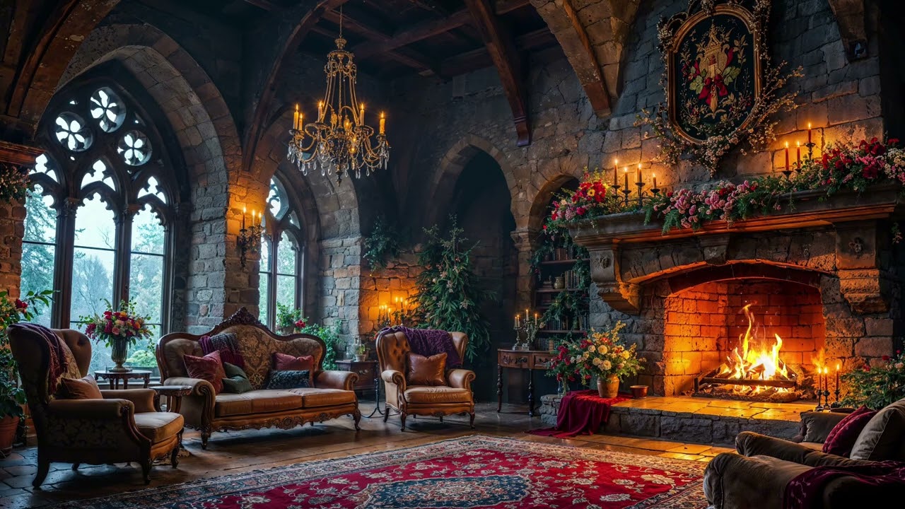 Velvet Castle Study 🔥  Cozy Fireplace Ambience for Reading, Relaxation & Focus