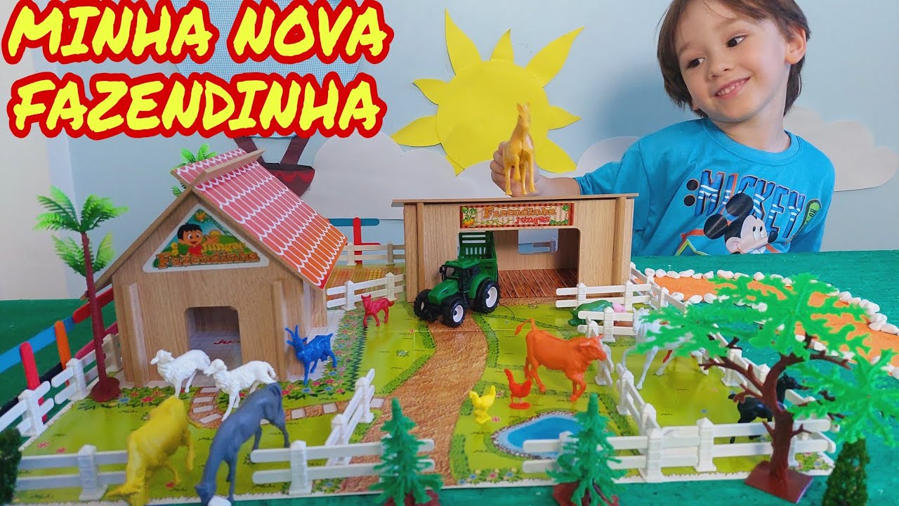 Fazendinha de brinquedo do Felipe  | Cavalo Boi Trator cabra ovelha| Som dos animais. Toy farm
