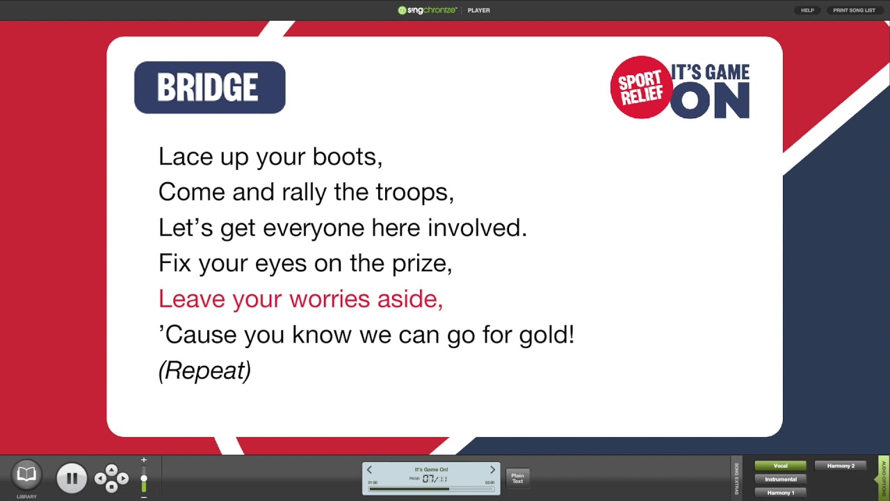 It's Game On - Sport Relief 2020 Schools' Song Words On Screen Lyric Video from Out of the Ark Music