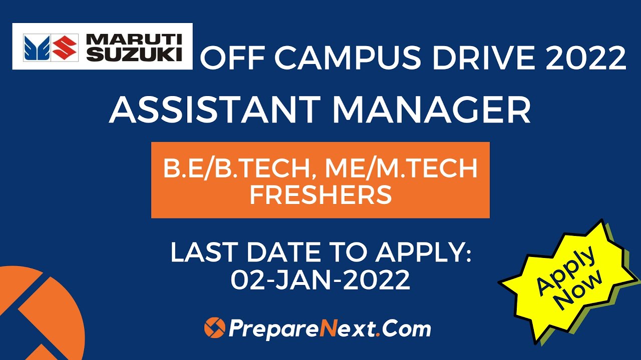 Maruti Suzuki Off Campus Drive 2022 | Assistant Manager | Across India | IT Job | Engineering Job