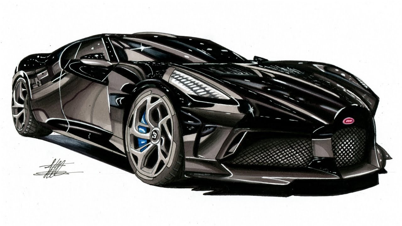 Realistic Car Drawing - Bugatti La Voiture Noire - Time Lapse