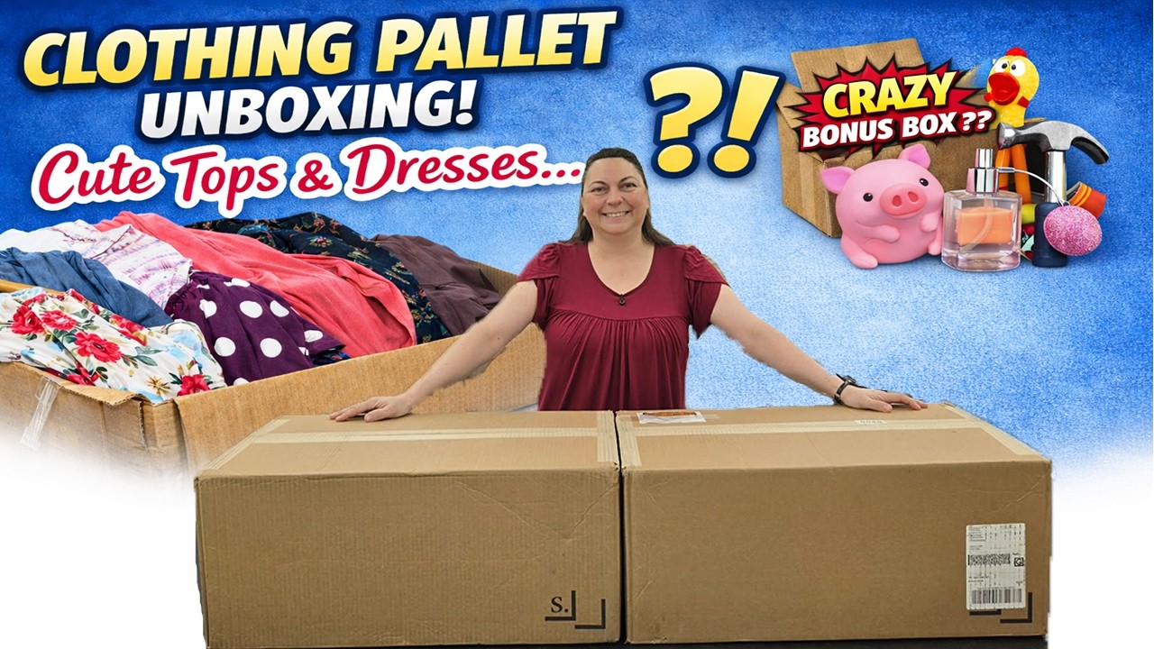 Clothing Pallet Unboxing! Cute Tops & Dresses… Plus a CRAZY Bonus Mystery Box?!