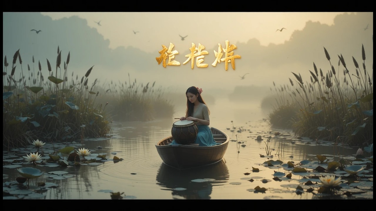 Peaceful Chinese Music 🎧 Ancient Drum Melody in Misty River | Relaxing Oriental Instrumental