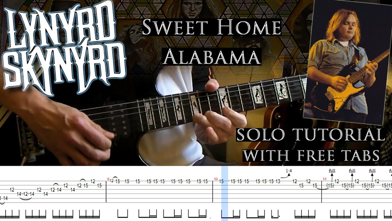 Lynyrd Skynyrd - Sweet Home Alabama both guitar solos lesson (with tablatures and backing tracks)