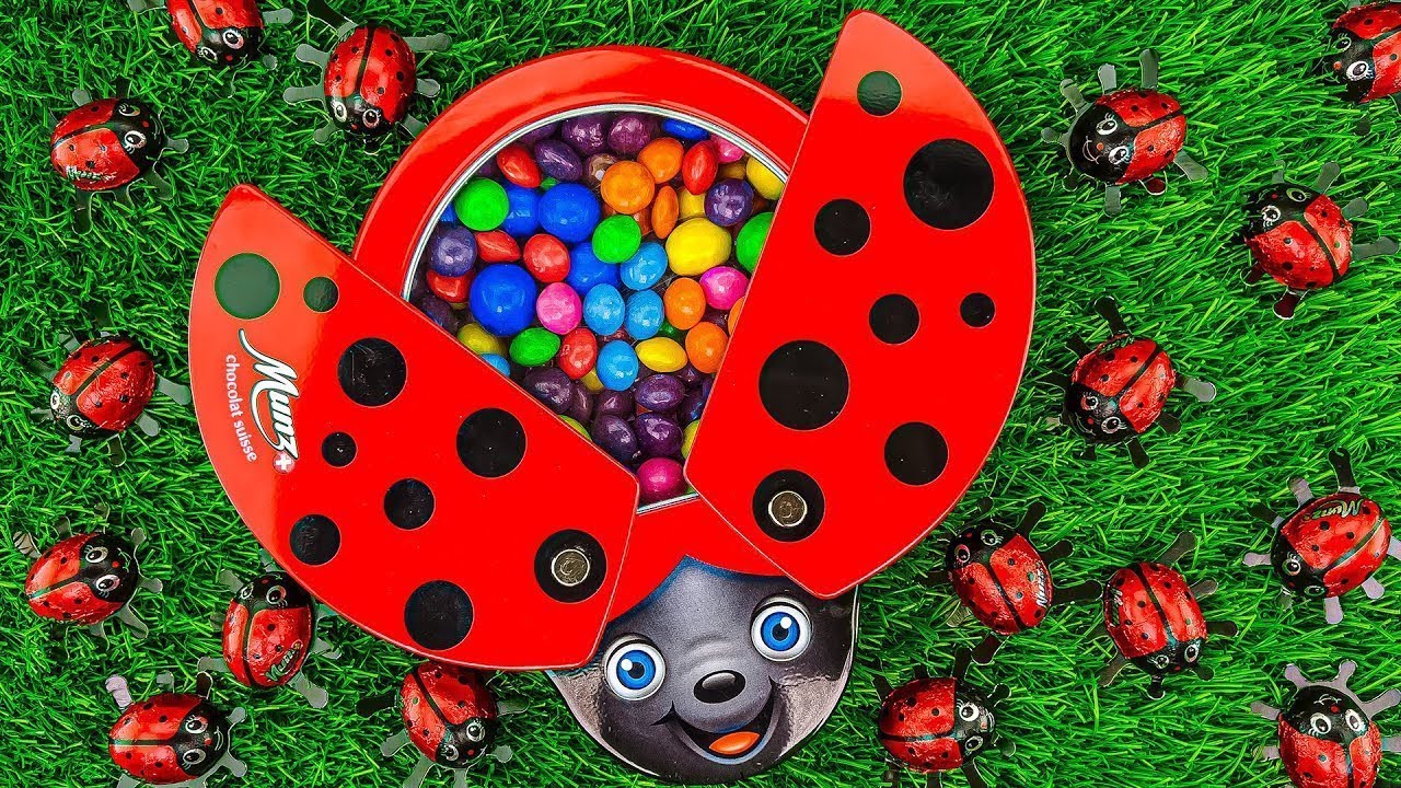 Satisfying ASMR | Mixing Rainbow Candy & Glitter Slime with LadyBug Full of M&M's Candy Cutting