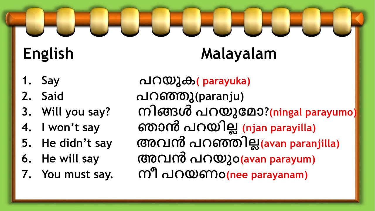 Simple Verbs and Expressions in English and Malayalam | Say | English With Jintesh