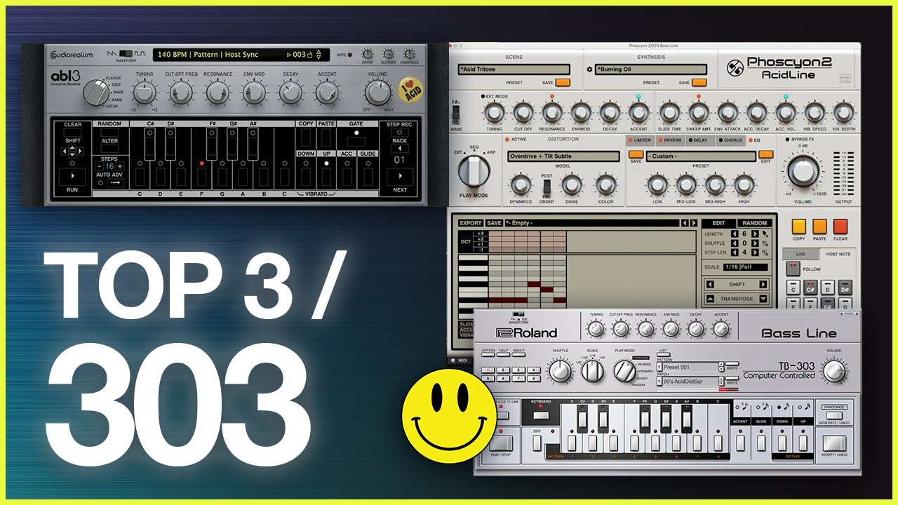 Roland Cloud TB303 vs Audio Realism ABL 3 vs D16 Phoscyon 2 - sound comparison