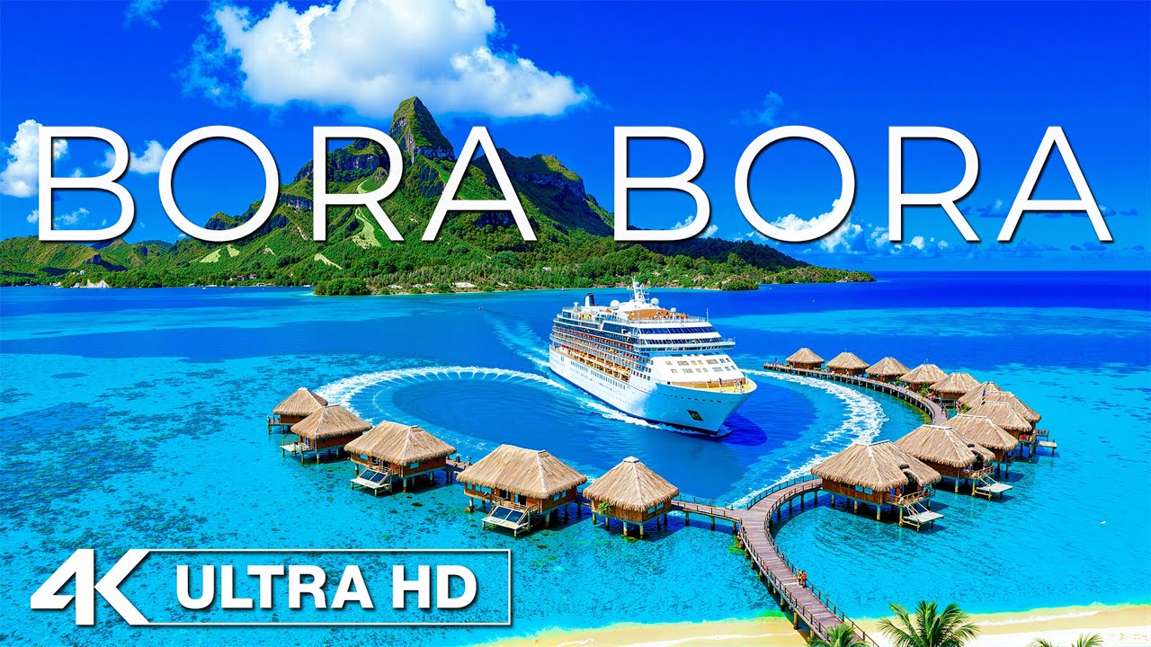 [4K] Бора-Бора 🇵🇫 Тропический рай | Бунгало на воде и кристально чистая лагуна