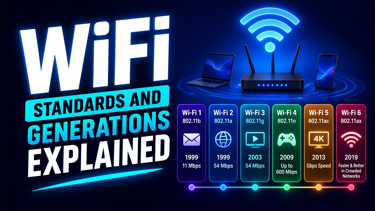 WiFi Standards Explained &ndash; 802.11 a/b/g/n/ac/ax (WiFi 4/5/6/6E) All Generations Compared | Animated