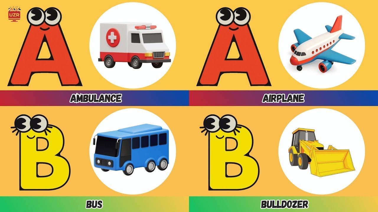 A to Z Transport Duo ABC Song 🚗✈️ | 52 Vehicles Alphabet Phonics for Kids | UZR Nursery Rhymes