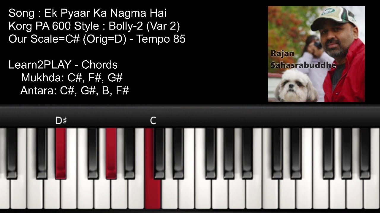 CHORDS - Ek Pyaar Ka Nagma Hai - Piano Tutorial - Slow Play - EZ Piano - Lighted Keys - Notes