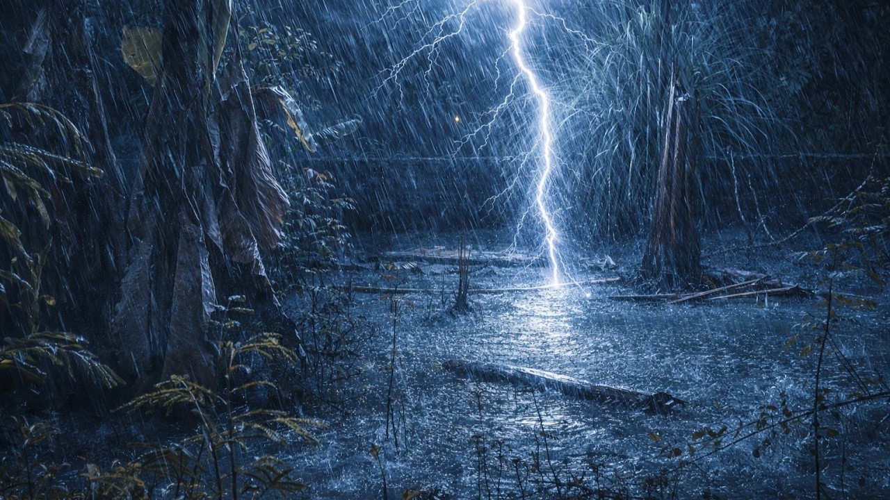 Dark Jungle Rainstorm with Heavy Rain & Thunder | Deep Sleep Nature Sounds