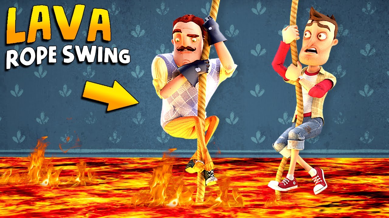 SWINGING OVER THE LAVA FLOOD!!! (New Items) | Hello Neighbor Gameplay (Mods)
