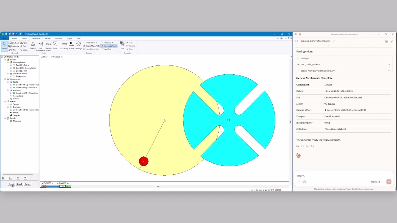 Using an AI Agent to Build a Geneva Mechanism in Working Model 2D