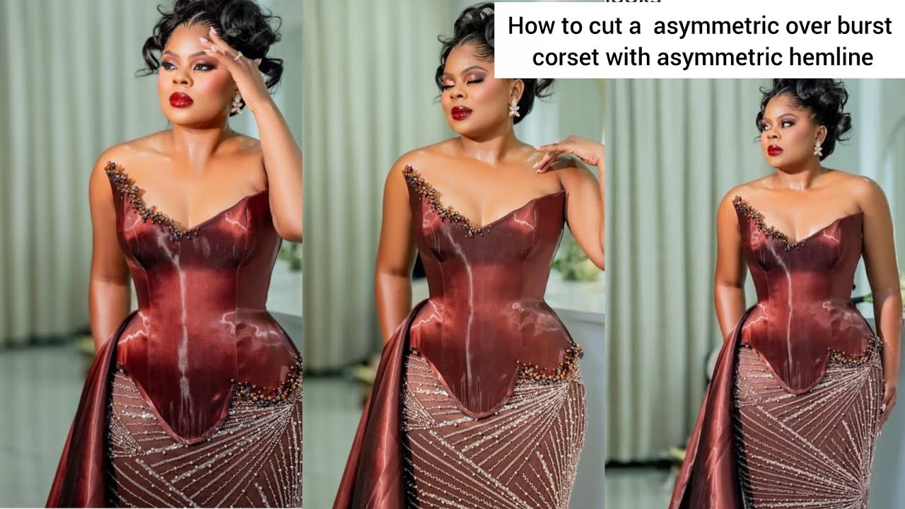 How to cut an asymmetric neckline over burst corset with asymmetric hemline #corset 
