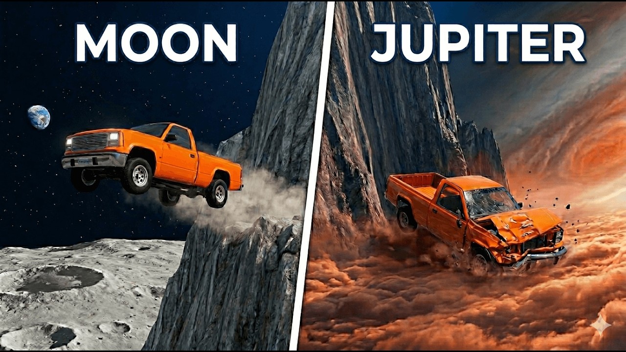 WHAT HAPPENS if you JUMP off a HUGE CLIFF on different PLANETS? (BeamNG.drive Gravity Test)