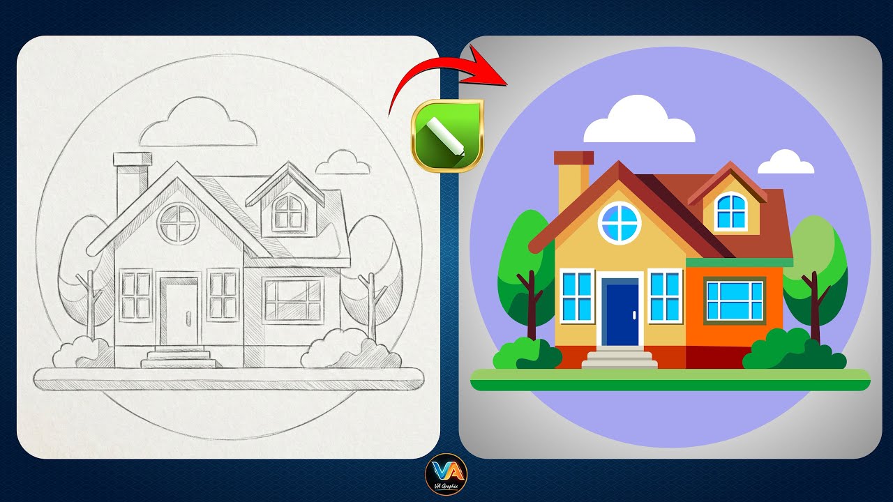 House Illustration Design in CorelDRAW | Sketch to Color House Vector Tutorial | Free CDR File
