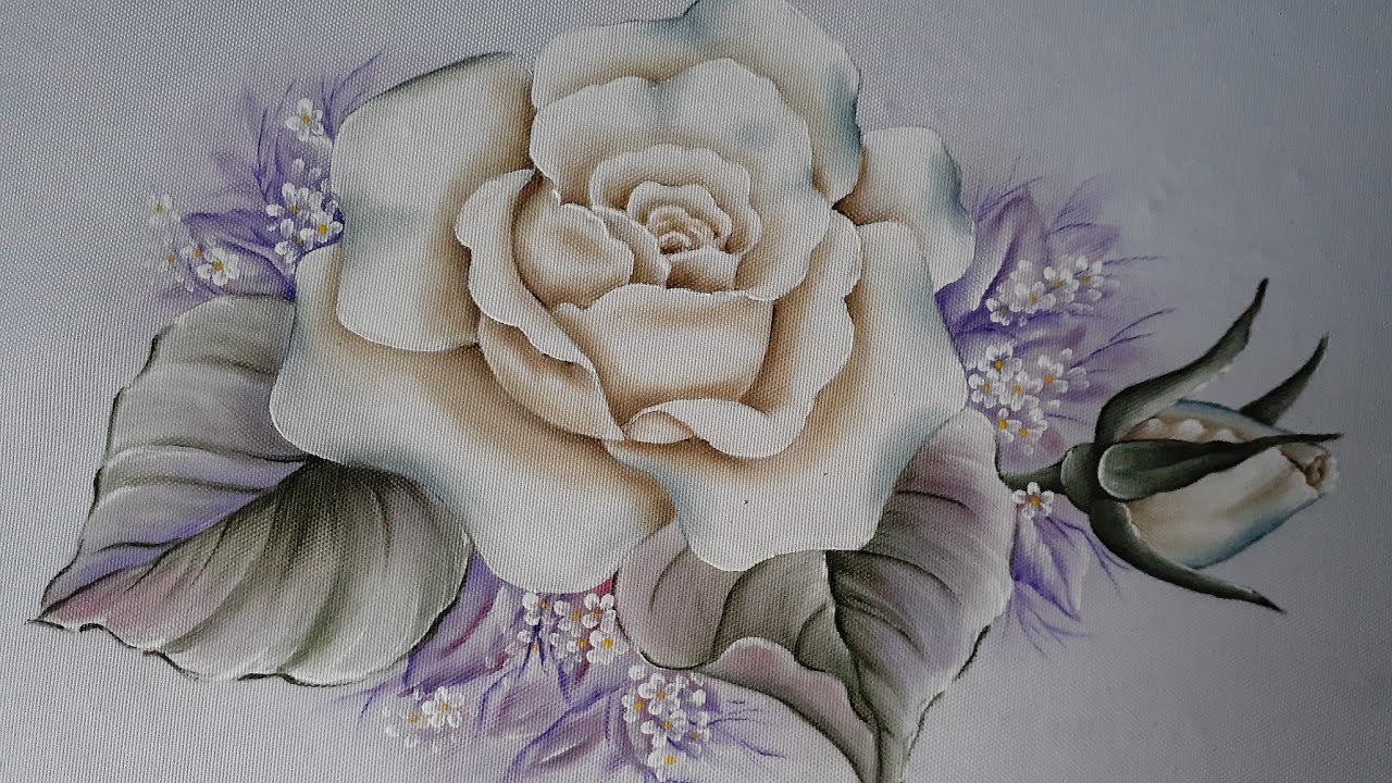 Rosa branca pintada em tecido
