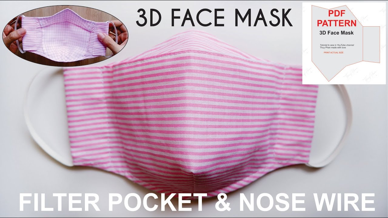 3D Face Mask With Filter Pocket And Nose Wire | PDF 3D Face Mask Pattern | #facemask