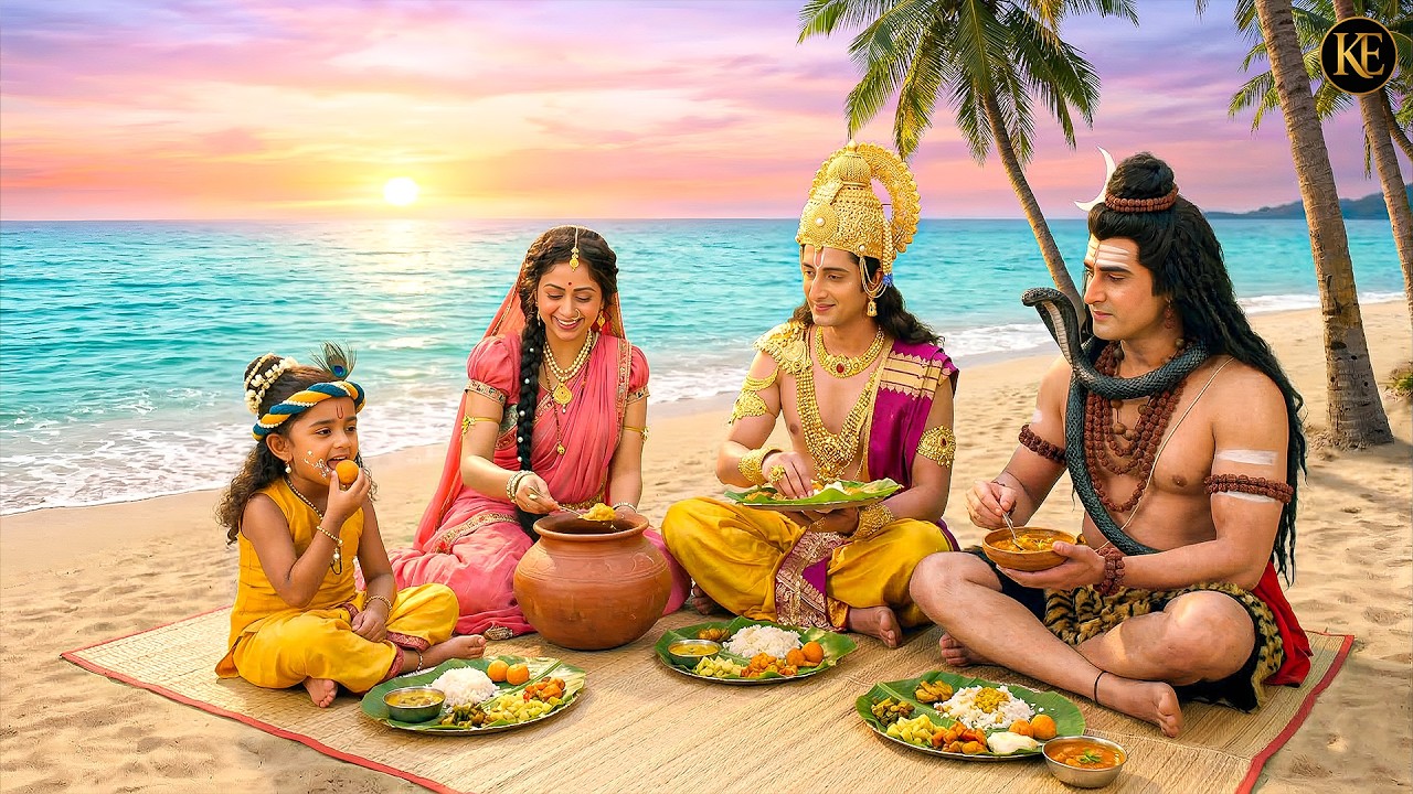 समुंदर किनारे बाल कान्हा, मैया, महादेव और नारायण भगवान ने साथ किया भोजन || YMKN || KRISHN LEELA