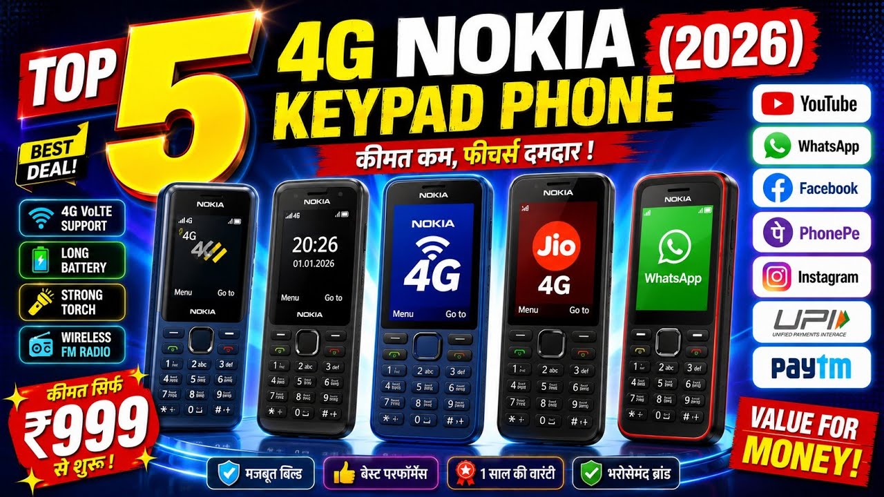 Top 5 4G Nokia Keypad Phones 2026 🥳|| Best Nokia New keypad Phone in India || Best 4G Nokia Mobiles