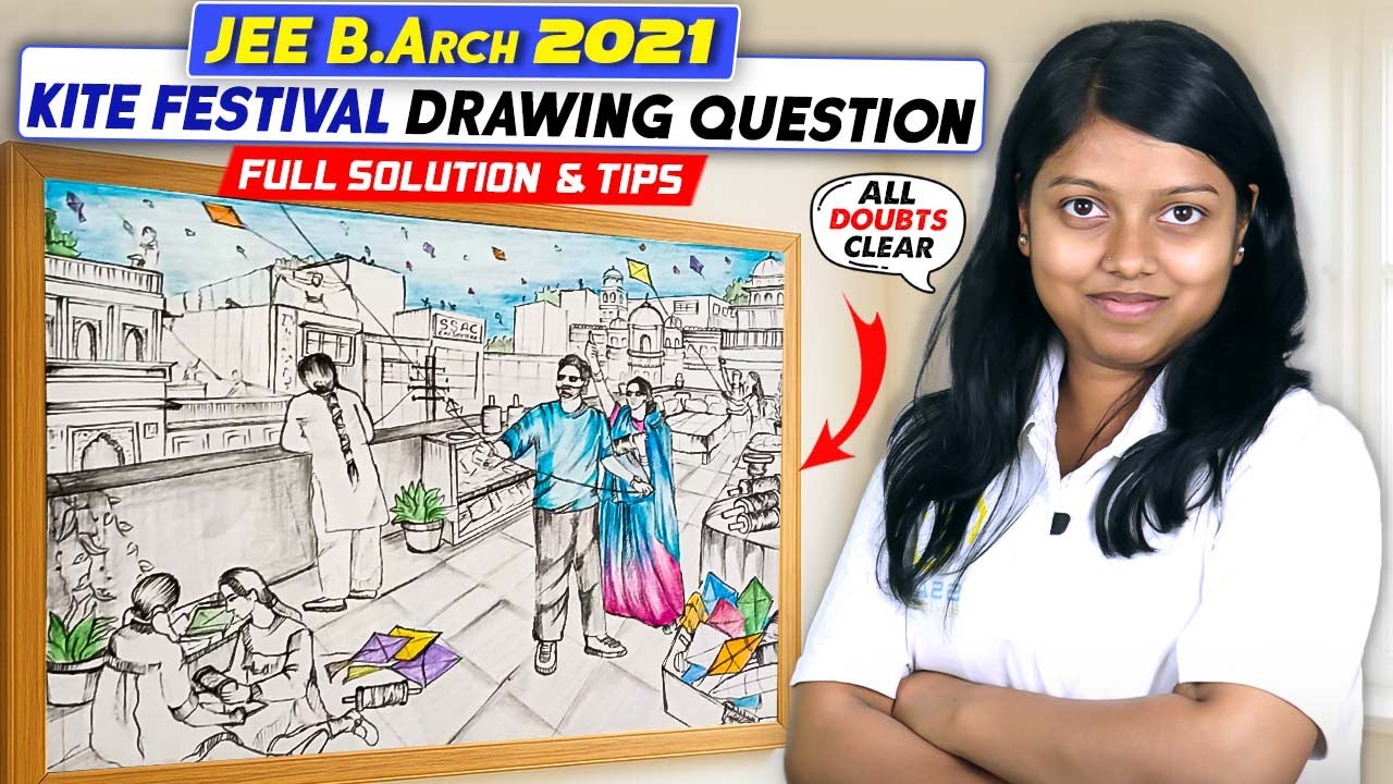 JEE B.Arch Previous Year Drawing Question Solution | Year 2021 | Kite festival&nbsp;sketch