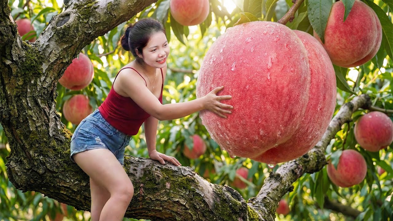 Harvesting Many Wild Peaches Go To Sell and Taking Care of The Vegetable Garden