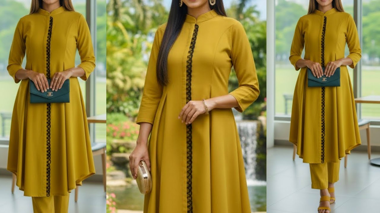 Princess Cut Coat Collar Neck Co-ord Set Kurti Cutting & Stitching/ Cordset Dress/ Kurti Design DIY